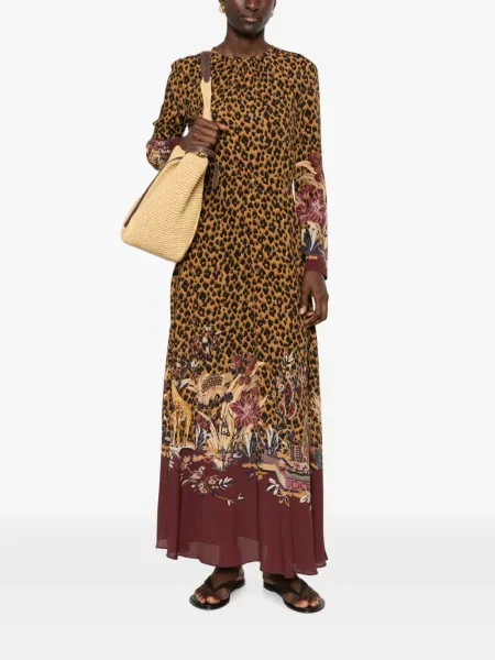 Rochie maxi Etro cu model floral cu imagine maro