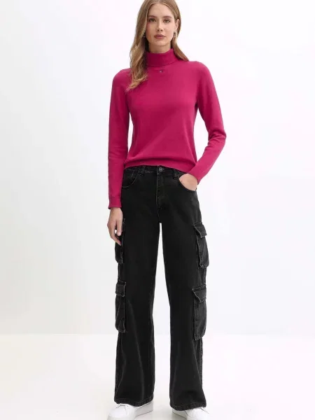 Tommy Jeans Bombažen pulover roza