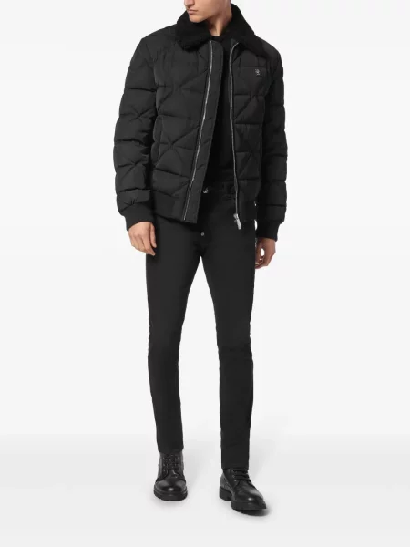 Geacă Philipp Plein din piele de oaie negru