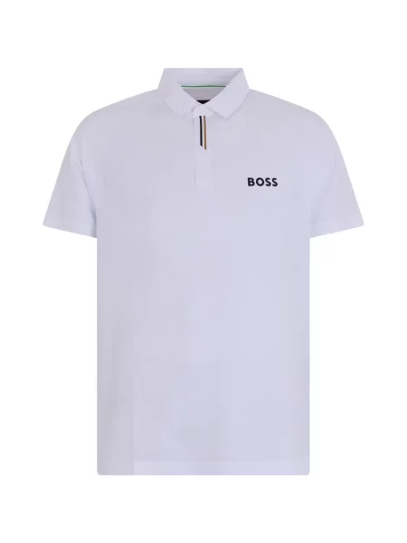 Tricou polo Boss cu autograf alb
