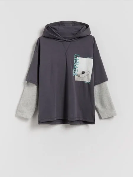 Reserved Longsleeve z kapturem ciemnoszary