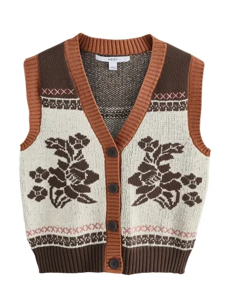 Next Vestă tricotată maro / maro coniac alb