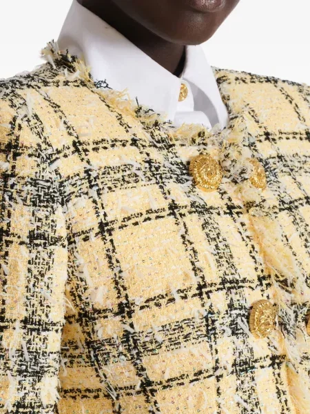 Geacă Balmain din tweed galben