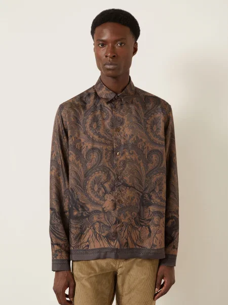 Etro Hedvábná Košile Comfort Fit / tmavě hnědá