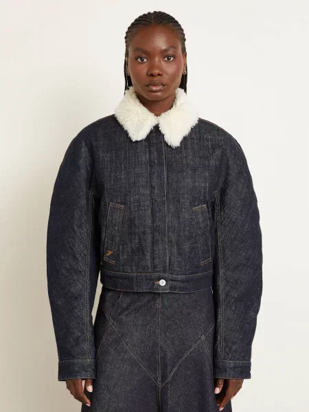Jacquemus Kurtka Jeansowa Le Bomber De-Nîmes Ovalo Ze Sztucznym Futrem blau granatowa