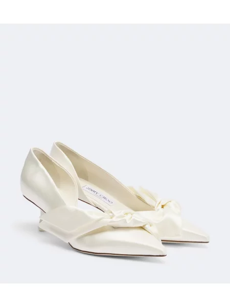 Pantofi cu toc Jimmy Choo cu funde din satin alb
