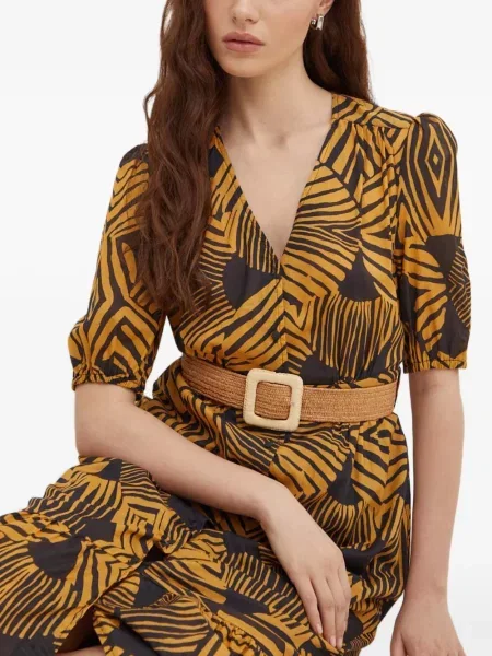Maksi haljina La Petite Française s printom s V-izrezom s apstraktnim uzorkom žuta