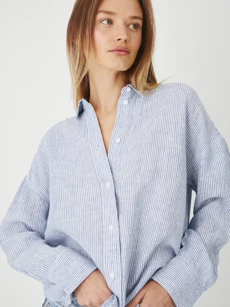 Medicine koszula lniana regular z kołnierzykiem klasycznym niebieski