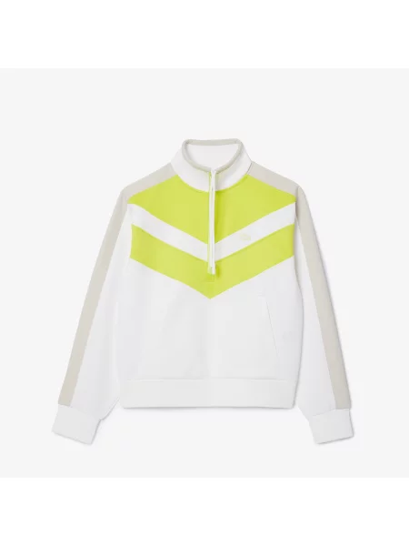 Lacoste Relaxed Fit Bluza Z Pół-Zamkiem I Blokami Kolorów biała