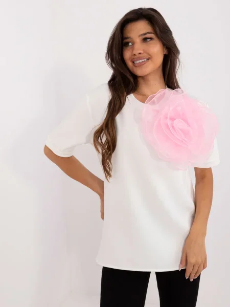 Bluză Fashionhunters cu model floral business alb