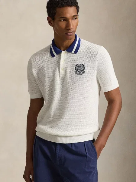Polo Ralph Lauren pulover cu mânecă scurtă pentru bărbați din alb