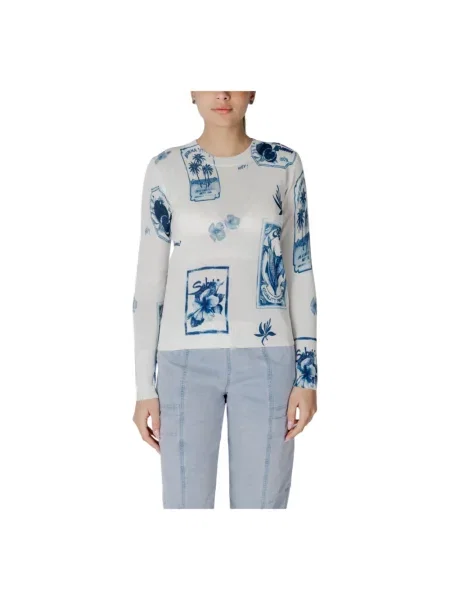 Desigual sweter z domieszką lnu TAMPERE biały lekki niebieski