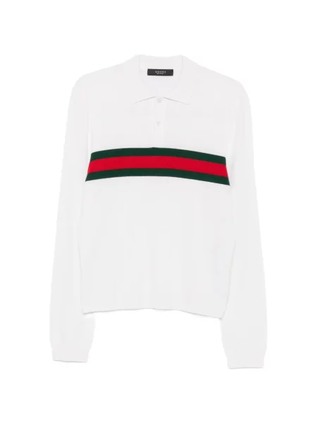 Tricou polo Gucci din cașmir cu dungi alb