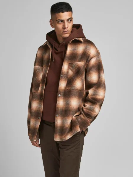 JACK & JONES Prechodná bunda Cane gaštanová / svetlohnedá / tmavohnedá biela