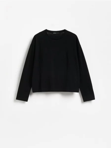 Reserved Tricou cu mânecă lungă din amestec de negru