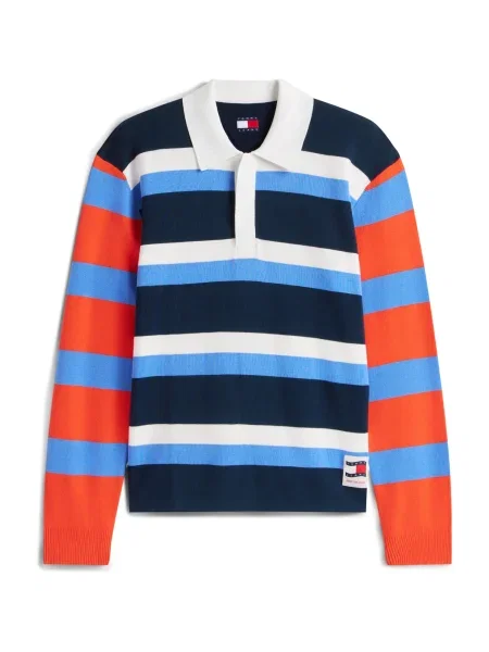 Tommy Jeans Svetr námořnická modř / světlemodrá / tmavě oranžová bílá