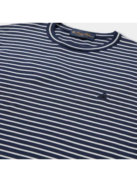 Lniany sweter Brooks Brothers w paski z okrągłym dekoltem niebieski