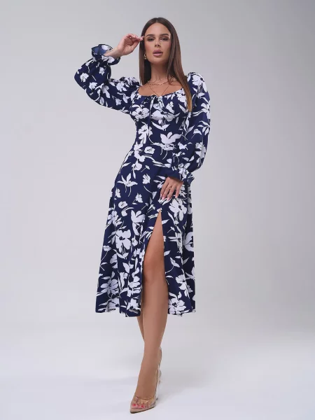 ISSA Plus Сукня міді Темно-синій синя