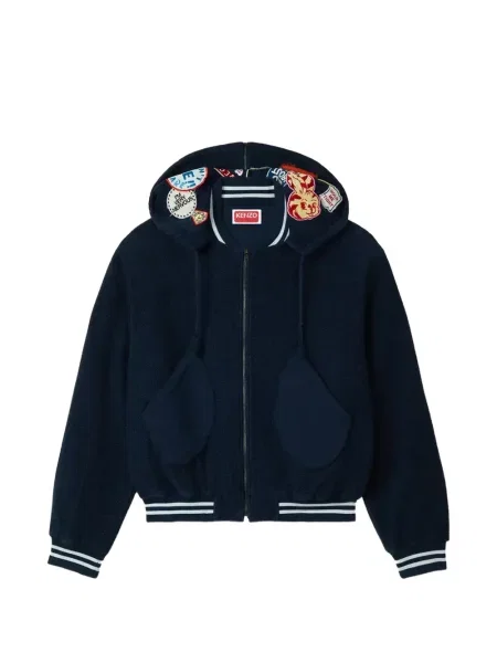 Geacă Kenzo cu broderie din fleece albastru