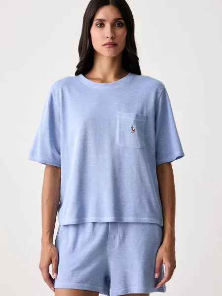 Polo Ralph Lauren dvoudílné pyžamo s bavlnou modré