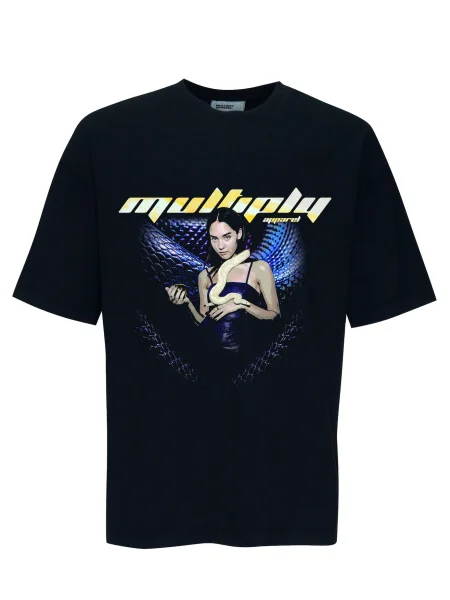 Multiply Apparel Tricou albastru deschis / negru alb