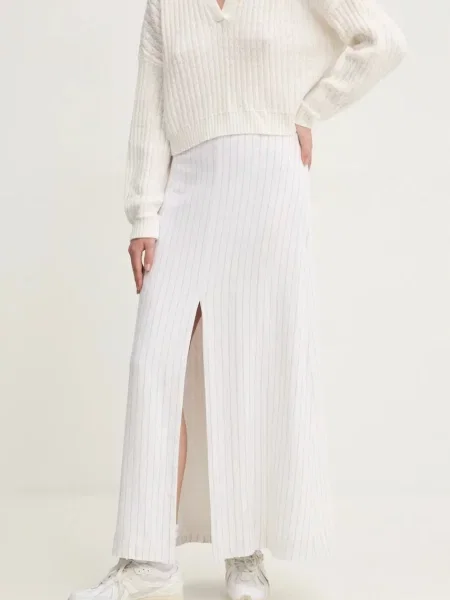 Lněná sukně Abercrombie & Fitch maxi bílá