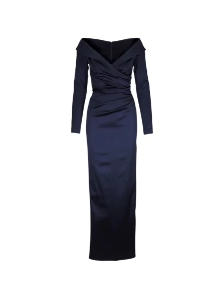 Rochie maxi Talbot Runhof cu decolteu în V drapată albastru