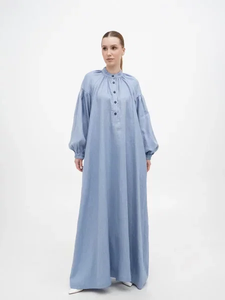 A LOT Сукня максі Льон/бавовна блакитний