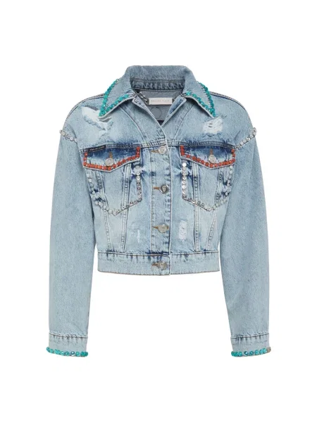 Kurtka jeansowa Philipp Plein z kryształkami o krotszym kroju niebieska