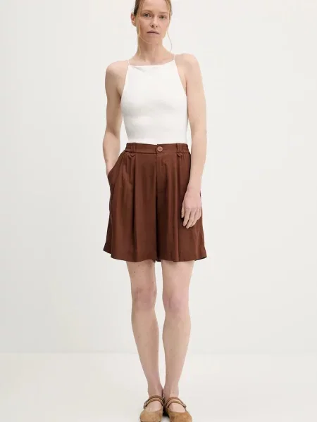 Однотонные шорты Answear Lab с высокой посадкой коричневые