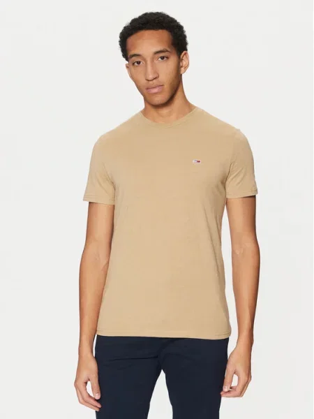 T-shirt z wyhaftowanym logo Tommy Jeans beżowa