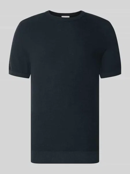 T-shirt z mieszanki bawełny i lnu Profuomo granatowa