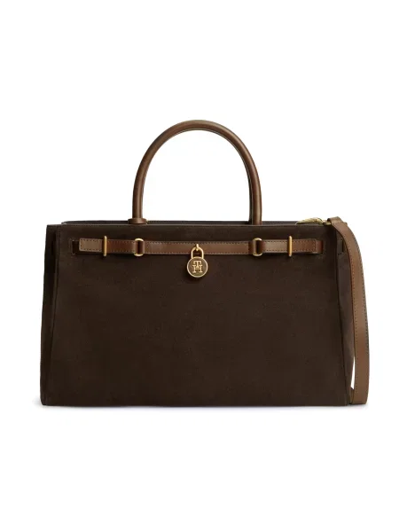 TOMMY HILFIGER Kabelka TOTE SUEDE / tmavohnedá hnedá