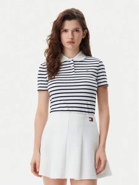 Тениска с яка Tommy Jeans синьо бяло