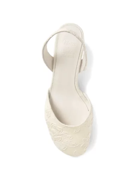 Pantofi cu toc Castaner cu model floral din jacard alb