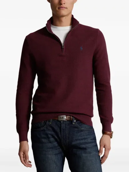 Tricou polo Polo Ralph Lauren cu glugă cu blană cu broderie roșu