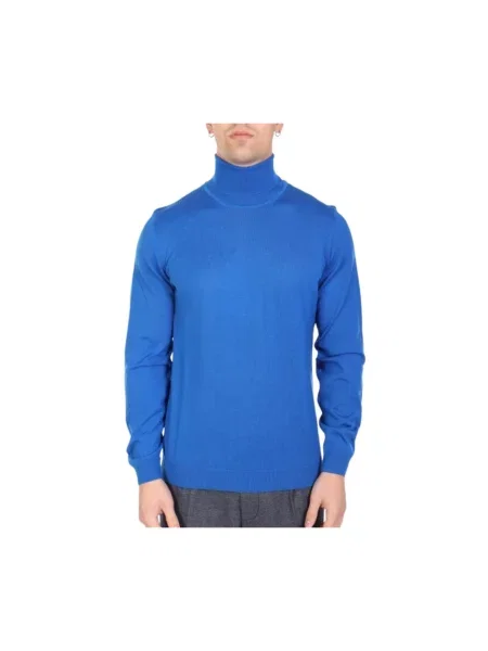 Dzianinowy sweter z golfem Hugo niebieski
