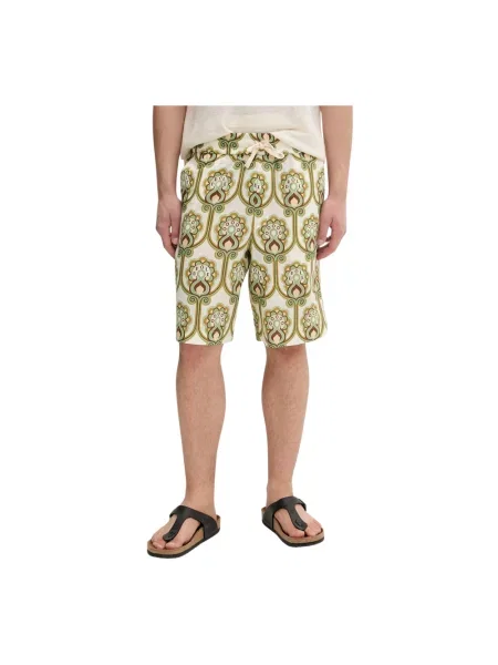 Drôle de Monsieur Short Tapisserie Florale Lin szorty z lnem zielone