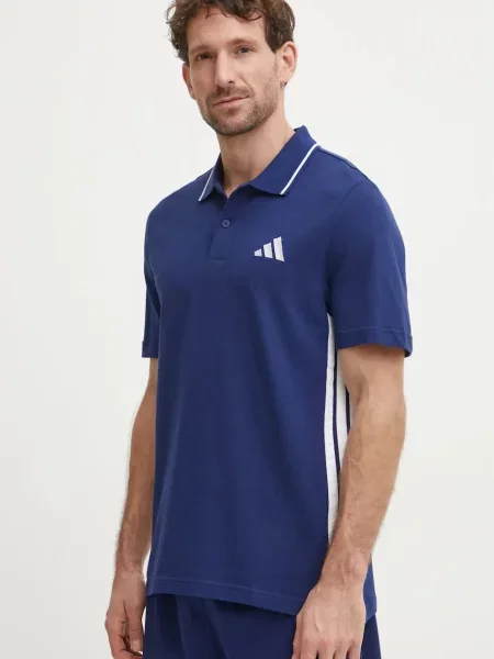 Тениска с яка adidas Essentials с десен тъмносиньо