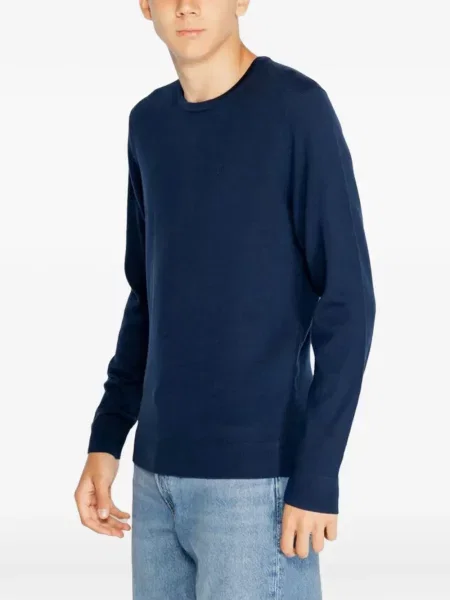 Вълнен пуловер Calvin Klein с кръгло деколте синьо