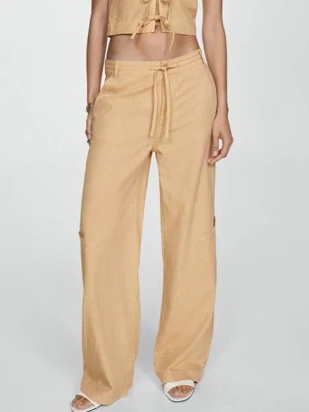 MANGO Штани палаццо Ліоцелл бежевий