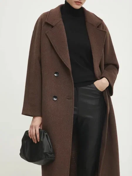 Вовняне пальто Answear Lab перехідний двобортний коричневий