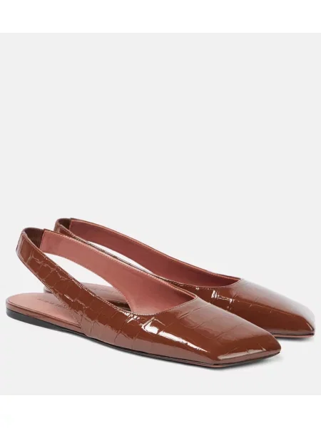 Balerini Amina Muaddi din piele de lac slingback maro