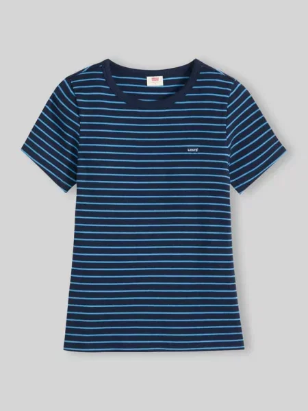 T-shirt o kroju slim fit z mieszanki bawełny z wyhaftowanym logo Levi's granatowa