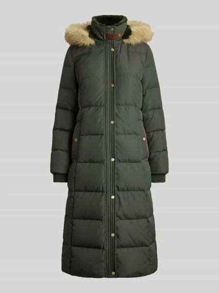 Płaszcz puchowy z odpinanym kapturem Lauren Ralph Lauren oliwkowy
