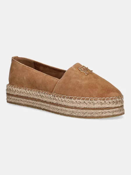 Tommy Hilfiger Еспадрили Suede Platform Espadrille Кафяв бежово