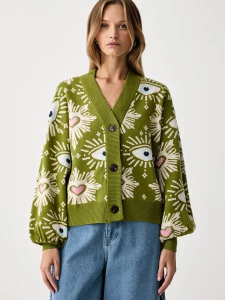 Never Fully Dressed cardigan pentru femei cu vâscoză verde