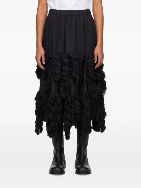 Fustă midi Comme Des Garçons cu volane asimetrică negru