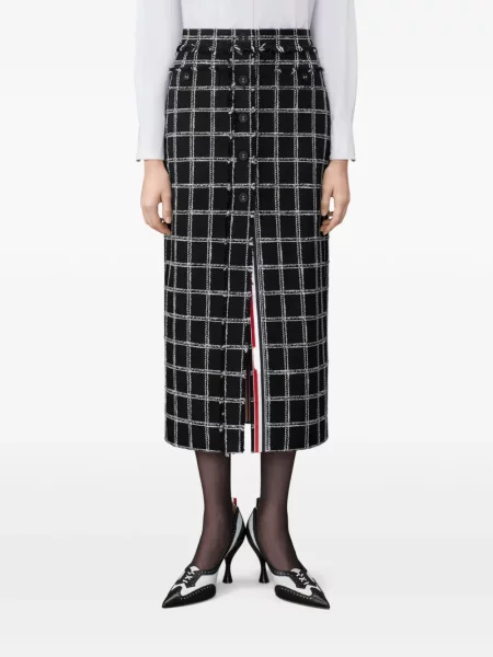 Fustă Thom Browne cu model pepito din tweed negru