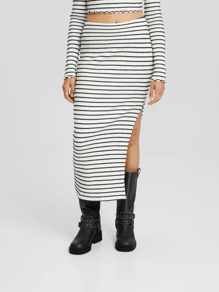 Bershka Fustă ecru negru
